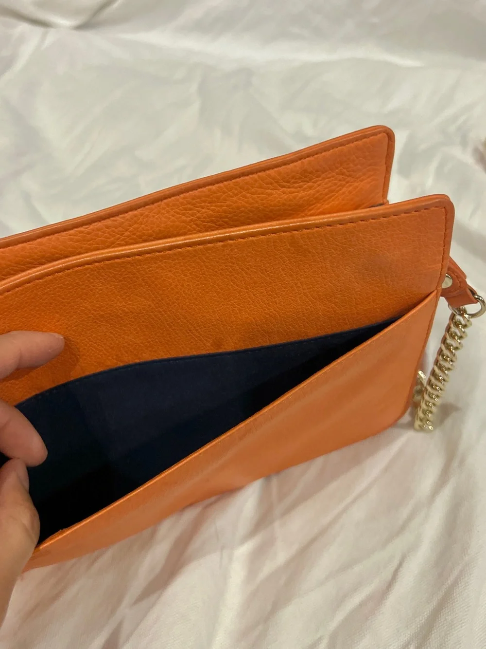 rare BEVEE Orange Pebbled Leather Convertible Clutch Crossbody‎ Wallet Chain Bag
